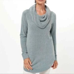 Barefoot Dreams CozyChic Ultra Lite Coastal Cowl Neck Tunic Faded Jade